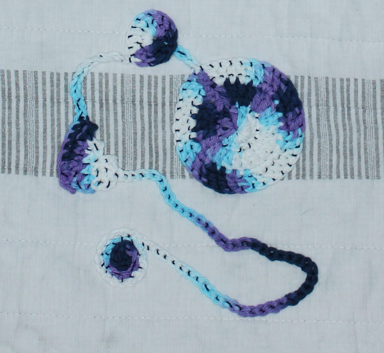 Blue, White, and Denim Tote Bag with Crochet Applique