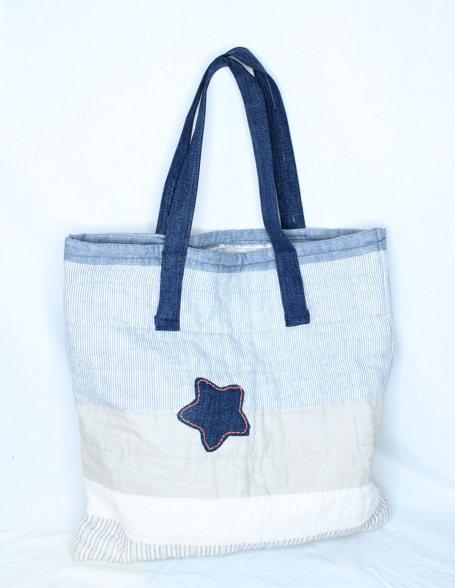 Blue, White, and Denim Tote Bag with Star