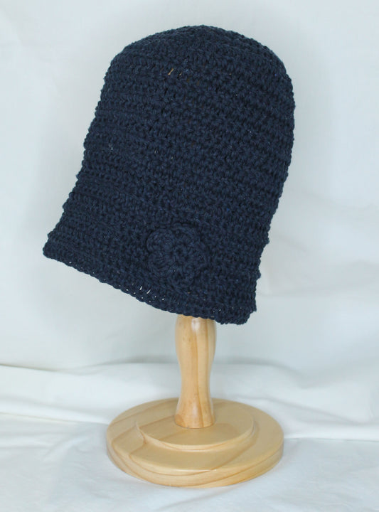 Navy Blue Beanie with Flower