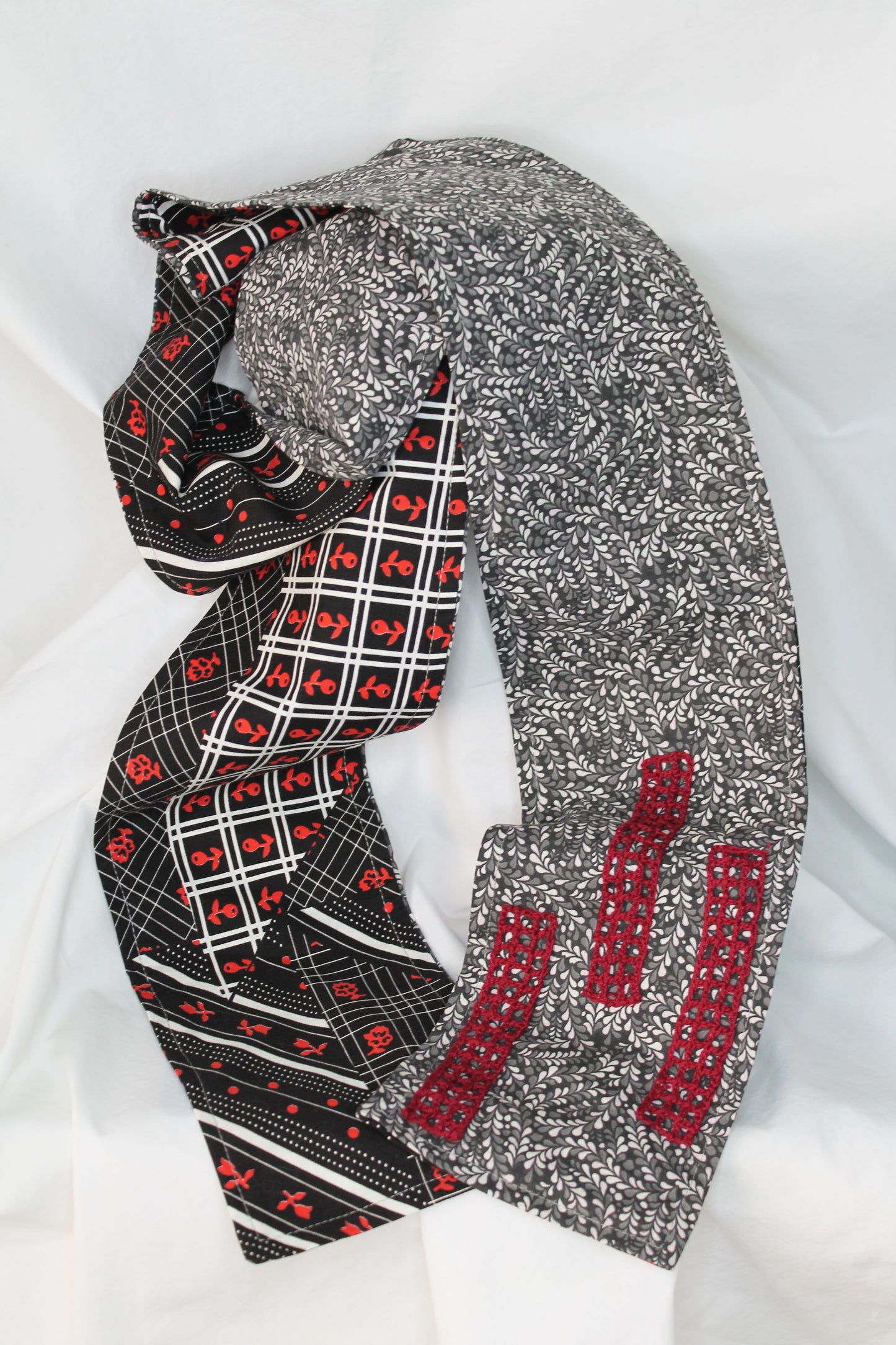 Black Red Grey Two-Sided Scarf