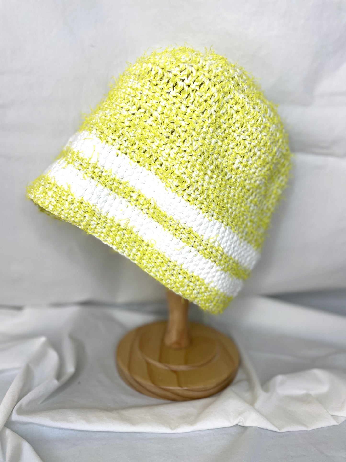 Yellow Beanie with Two White Stripes